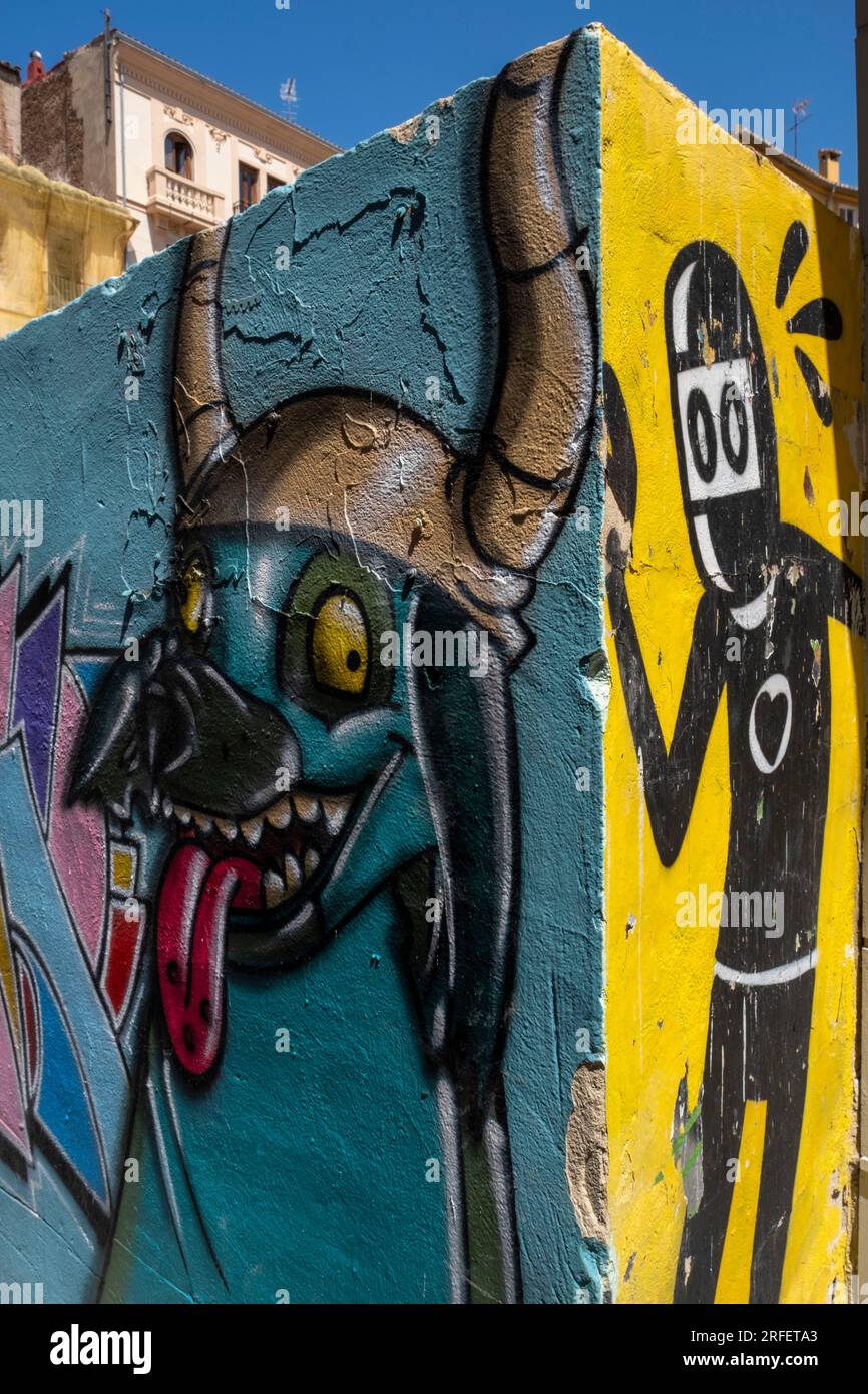 Spagna, Valencia, barrio del Carmen, Street art, David de Limón man Foto Stock