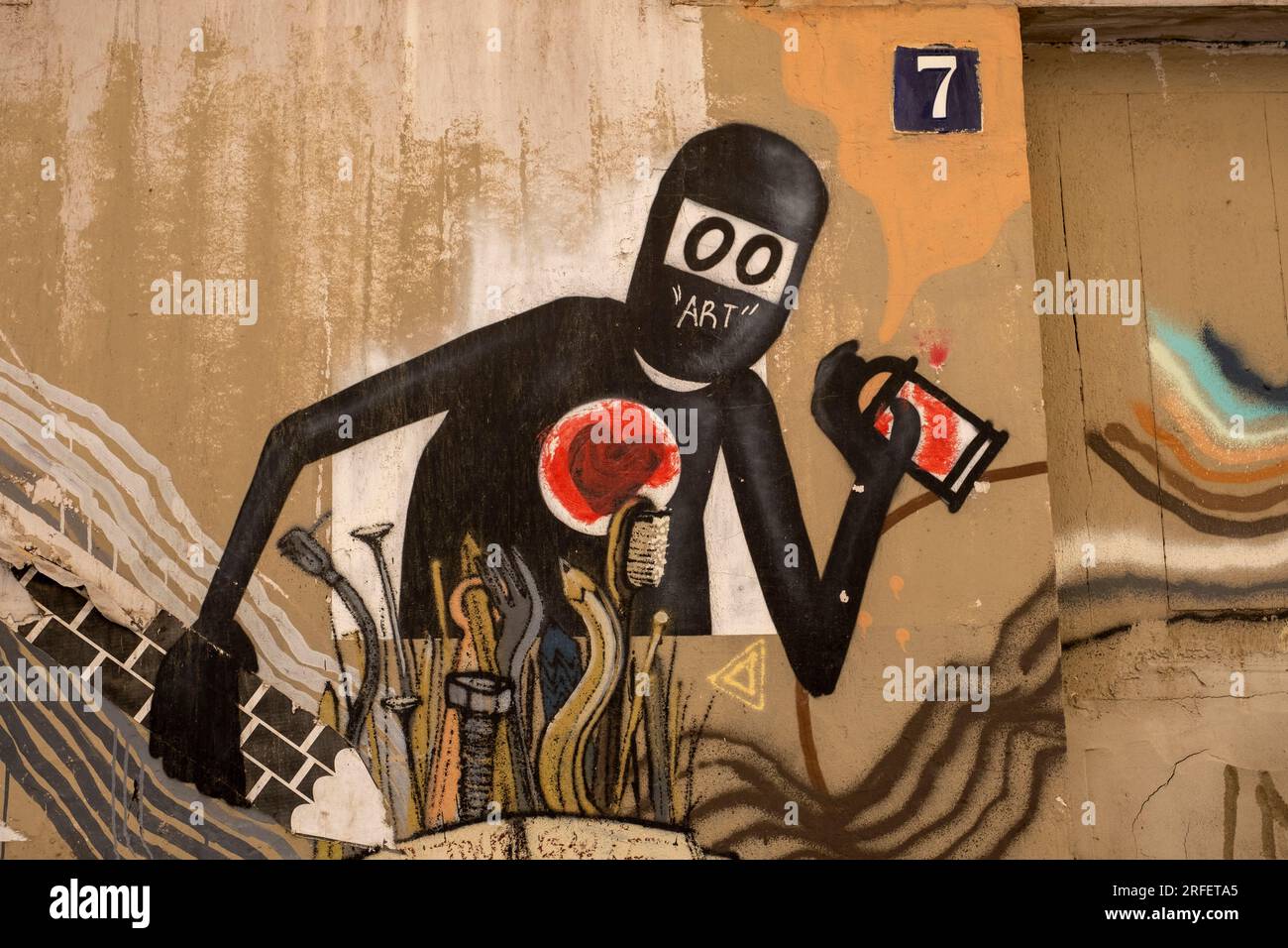 Spagna, Valencia, barrio del Carmen, Street art, David de Limón man Foto Stock