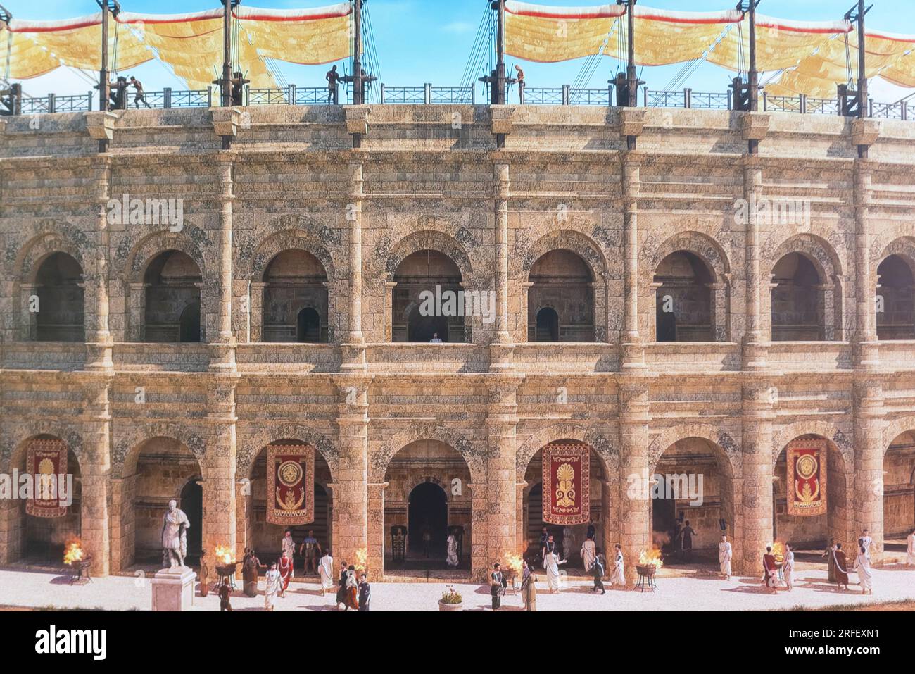 Francia, Aude, Narbonne, Narbo via Museum, Museo Archeologico progettato dall'architetto Norman Foster, riprese la ricostruzione di Narbo Marzio (Narbonne) nel II secolo d.C. Foto Stock
