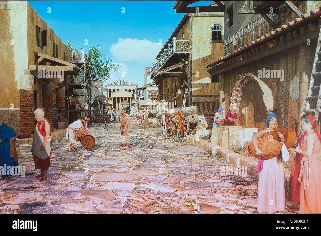 Francia, Aude, Narbonne, Narbo via Museum, Museo Archeologico progettato dall'architetto Norman Foster, riprese la ricostruzione di Narbo Marzio (Narbonne) nel II secolo d.C. Foto Stock