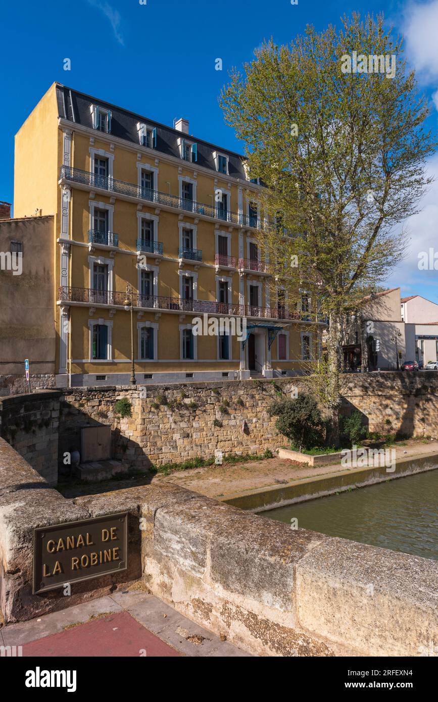 Francia, Aude, Narbonne, canale Robine, patrimonio mondiale dell'UNESCO Foto Stock