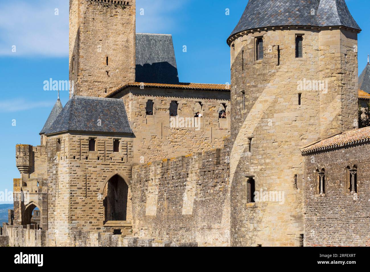 Francia, Aude, Carcassonne, città medievale dichiarata Patrimonio dell'Umanità dall'UNESCO, le mura della città Foto Stock