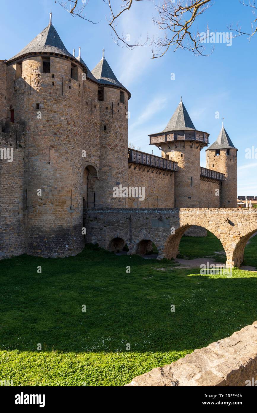 Francia, Aude, Carcassonne, città medievale dichiarata Patrimonio dell'Umanità dall'UNESCO, castello del conte Foto Stock