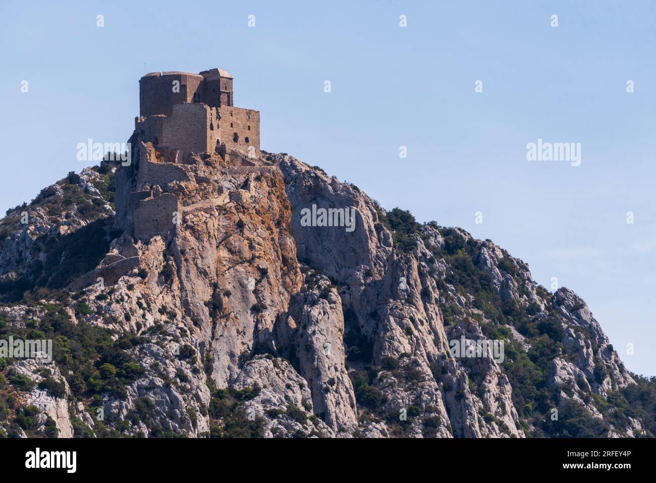 Francia, Aude, Cucugnan, Queribus castello Foto Stock