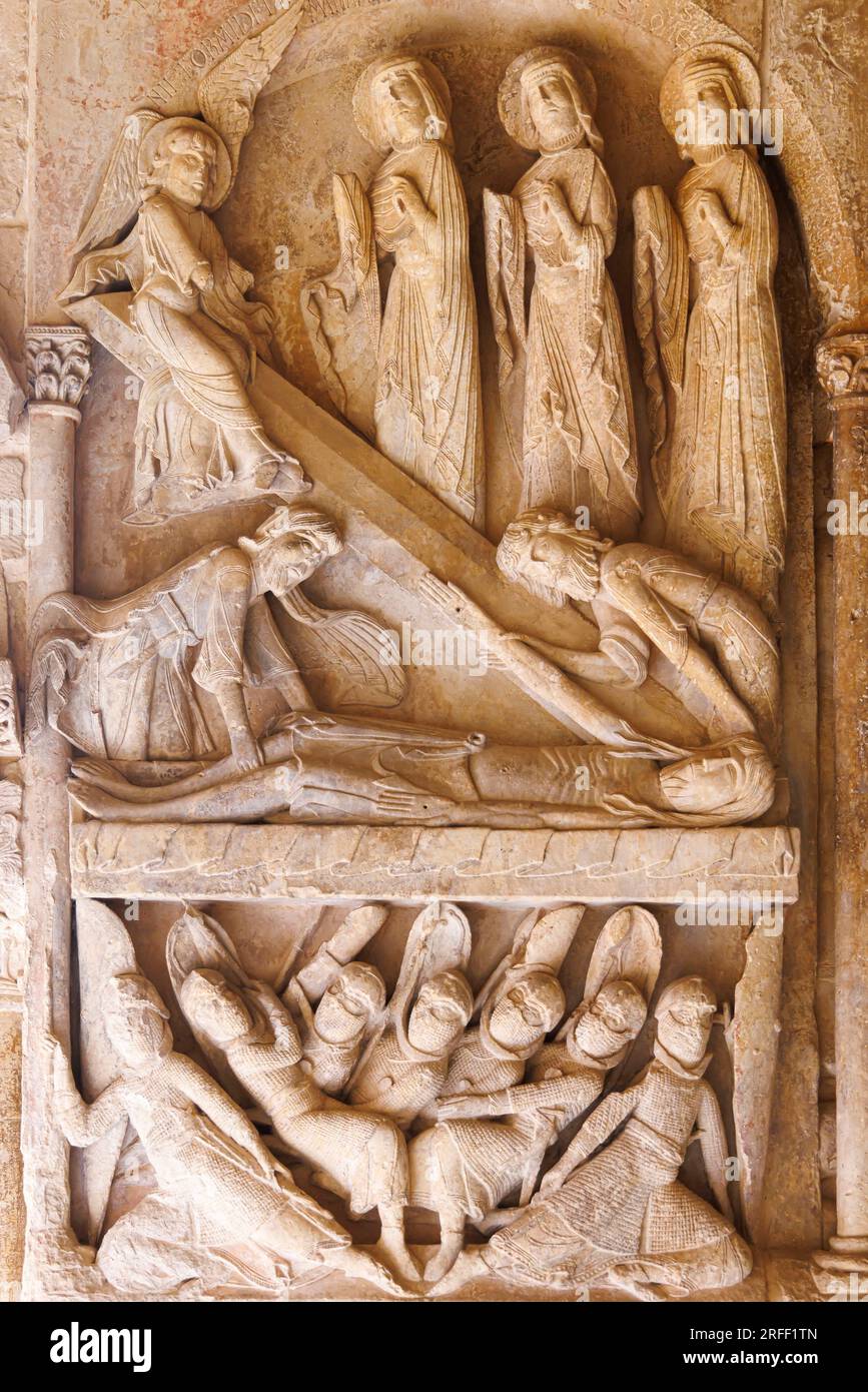 Spagna, Castiglia e León, Santo Domingo de Silos, chiostro del monastero, sepoltura e resurrezione della scultura di Cristo Foto Stock
