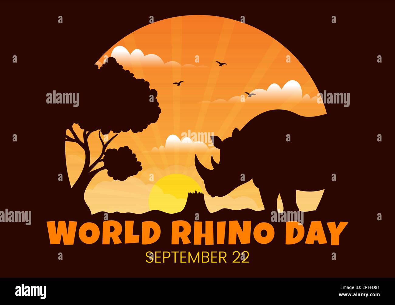 Illustrazione vettoriale della giornata Mondiale del Rhino il 22 settembre per amanti e difensori di Rhinos o protezione degli animali in modelli disegnati a mano con cartone animato piatto Illustrazione Vettoriale