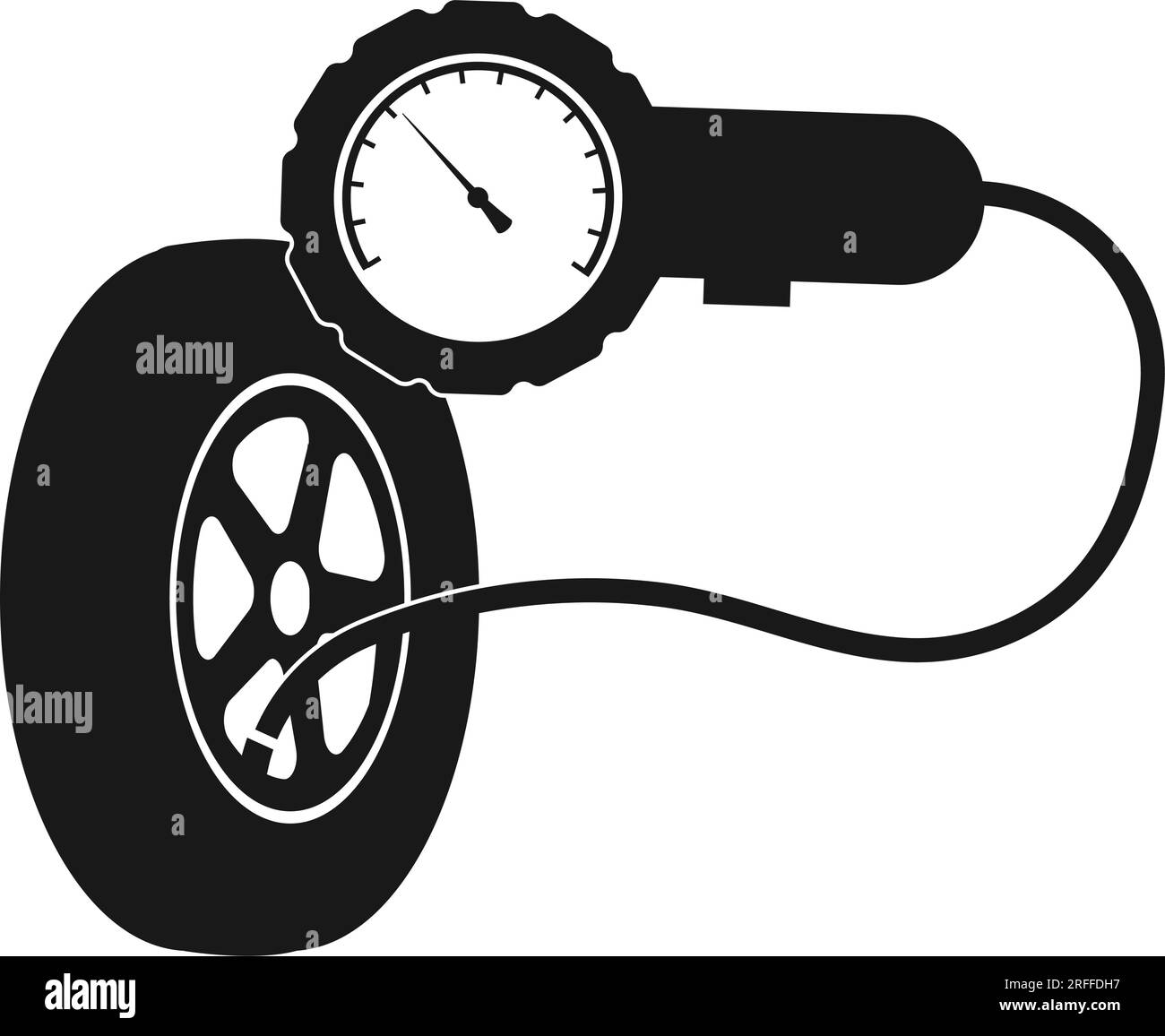 Icona del manometro della pressione degli pneumatici.ruota per auto con logo a illustrazione del manometro Illustrazione Vettoriale