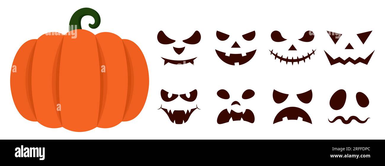 Halloween Generator. Facce di zucca. Illustrazione vettoriale in stile piatto Illustrazione Vettoriale