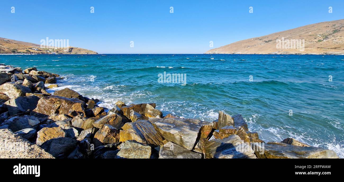 Korthi Bay, isola di Andros, Grecia, Europa meridionale Foto Stock