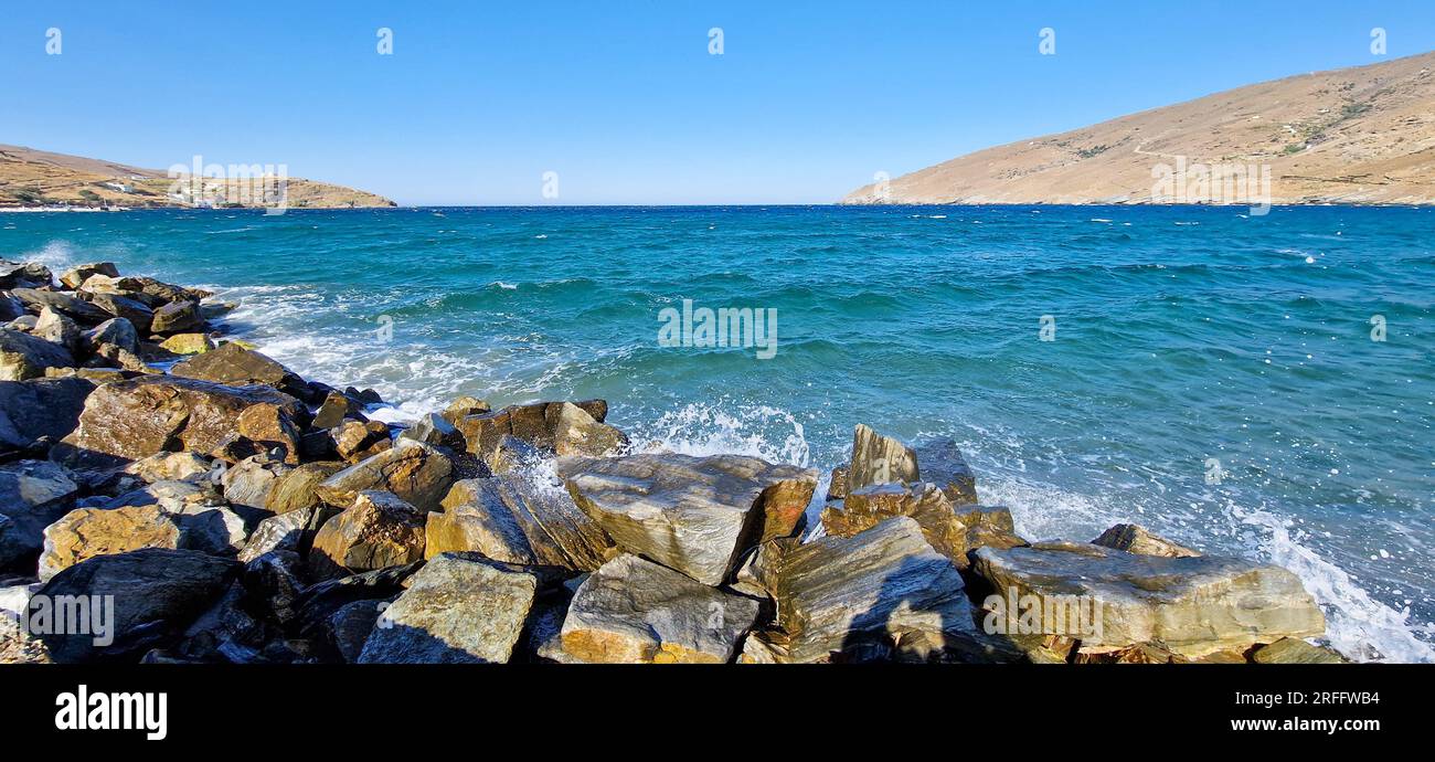 Korthi Bay, isola di Andros, Grecia, Europa meridionale Foto Stock