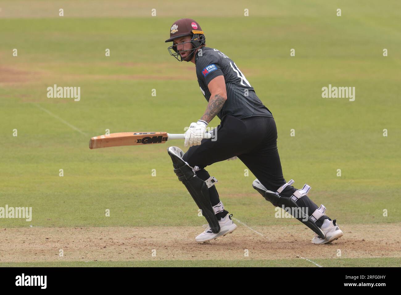 Londra, Regno Unito. 3 agosto 2023. Jordan Clark di Surrey mentre Surrey affronta il Leicestershire nella Metro Bank One-Day Cup al Kia Oval. Credito: David Rowe/Alamy Live News Foto Stock