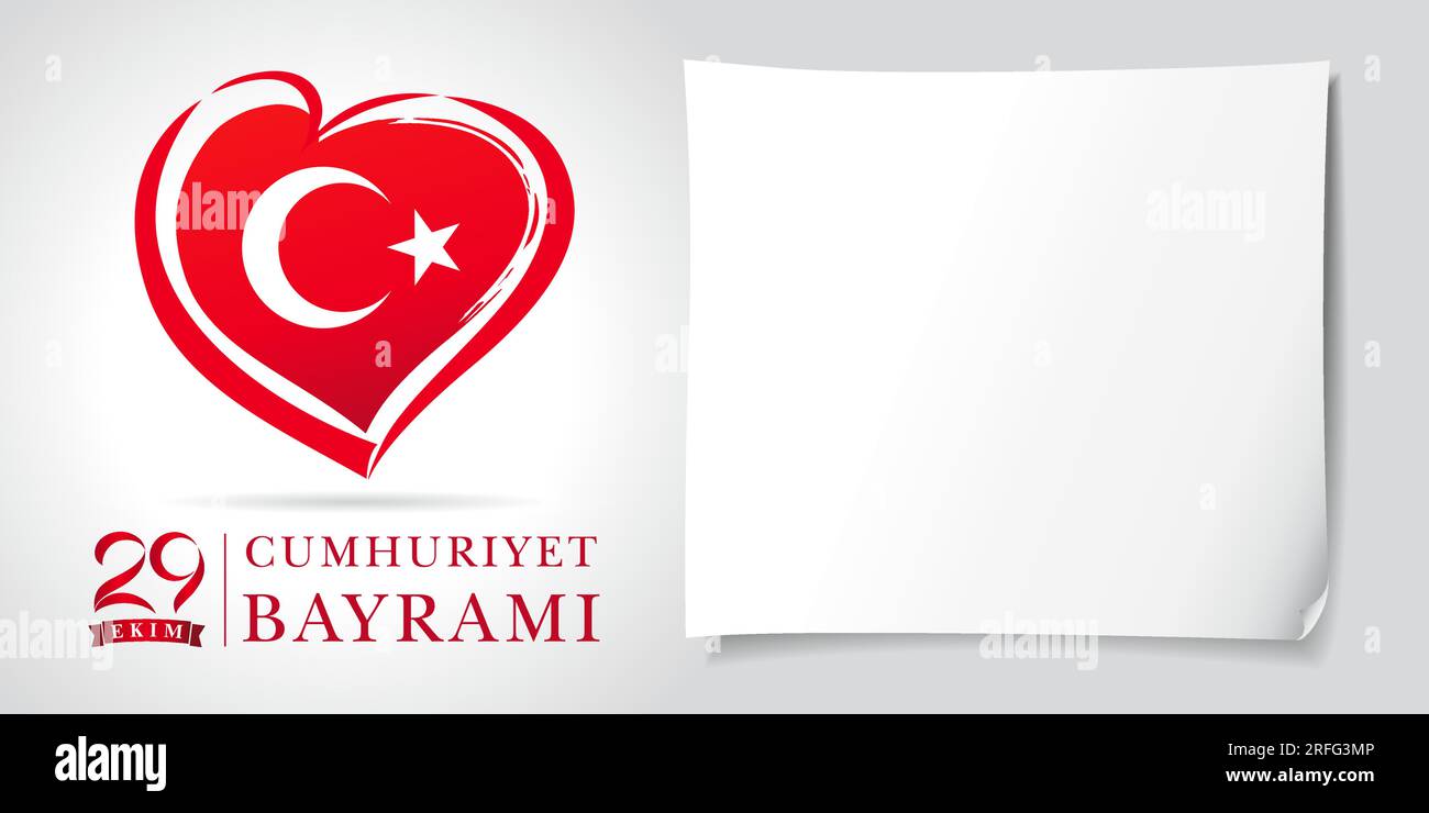 29 Ekim Cumhuriyet Bayrami - ottobre 29 Festa della Repubblica della Turchia. Invito vuoto con foglio di carta vuoto. Design del biglietto d'auguri. Illustrazione Vettoriale