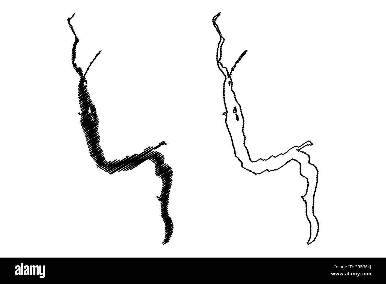 Mappa del lago Wakatipu (Nuova Zelanda, Oceania, Isola del Sud) illustrazione vettoriale, disegno schematico Whakatipu Waimaori mappa Illustrazione Vettoriale