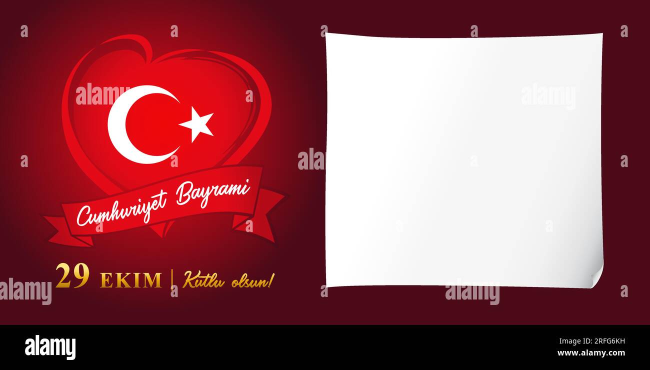 29 Ekim Cumhuriyet Bayrami - ottobre 29 Festa della Repubblica della Turchia. Invito vuoto con foglio di carta vuoto. Design del biglietto d'auguri. Illustrazione Vettoriale