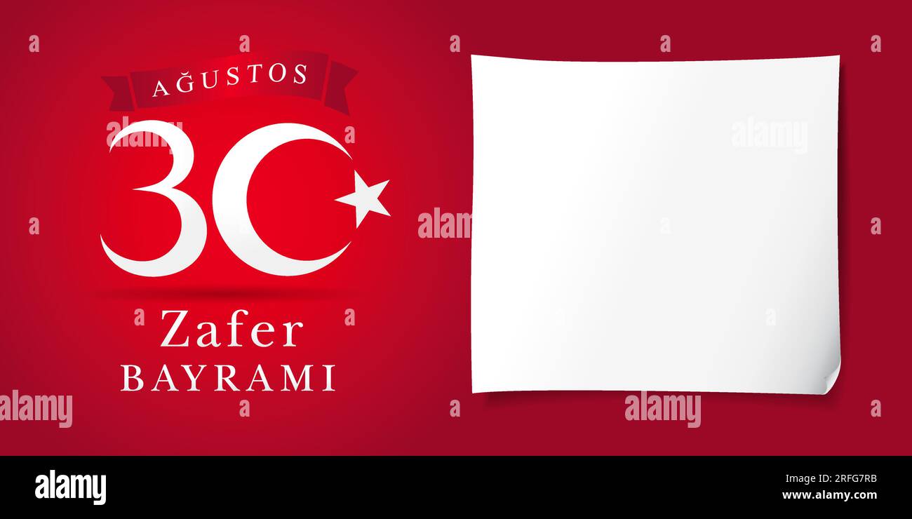 Augustos 30 modello di invito Zafer Bayrami - 30 agosto giorno della vittoria della Turchia. Design vuoto. Numero creativo 30. Foglio di carta vuoto. Illustrazione Vettoriale