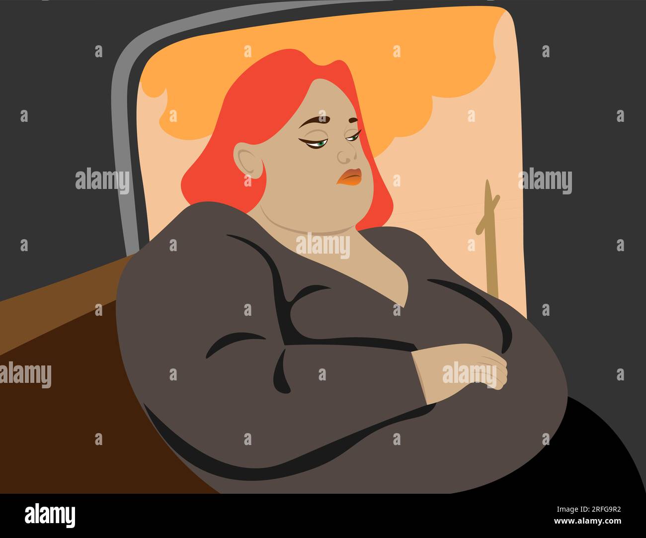 Viaggio solitario in treno di una donna Plus-size al Dusk Illustrazione Vettoriale