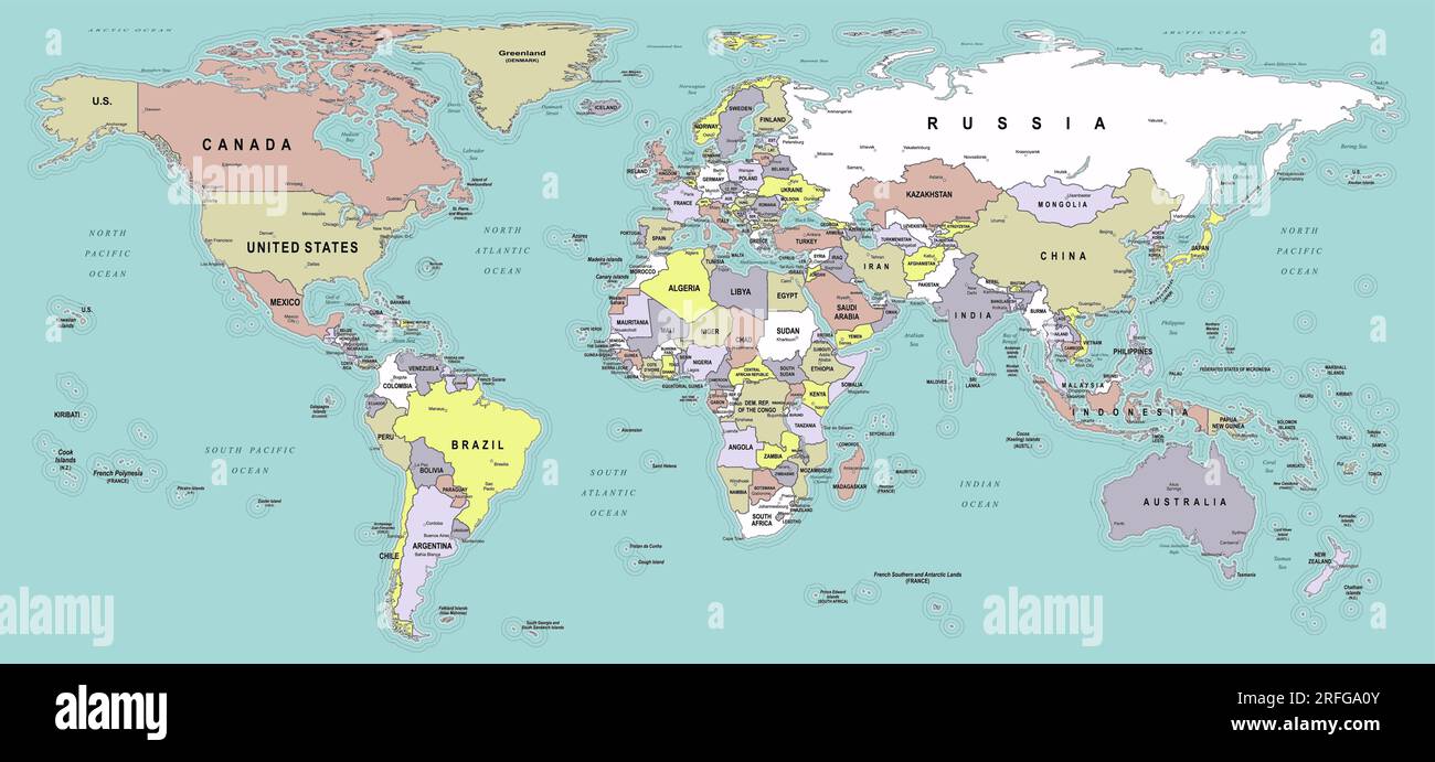 Mappa del mondo politico Patterson proiezione Illustrazione Vettoriale