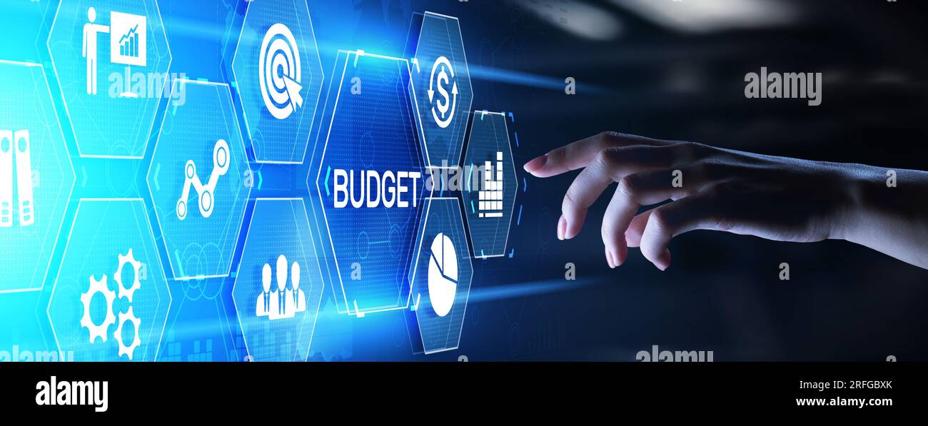 Pianificazione del bilancio Budgeting Gestione finanziaria contabilità business finanza concetto. Foto Stock