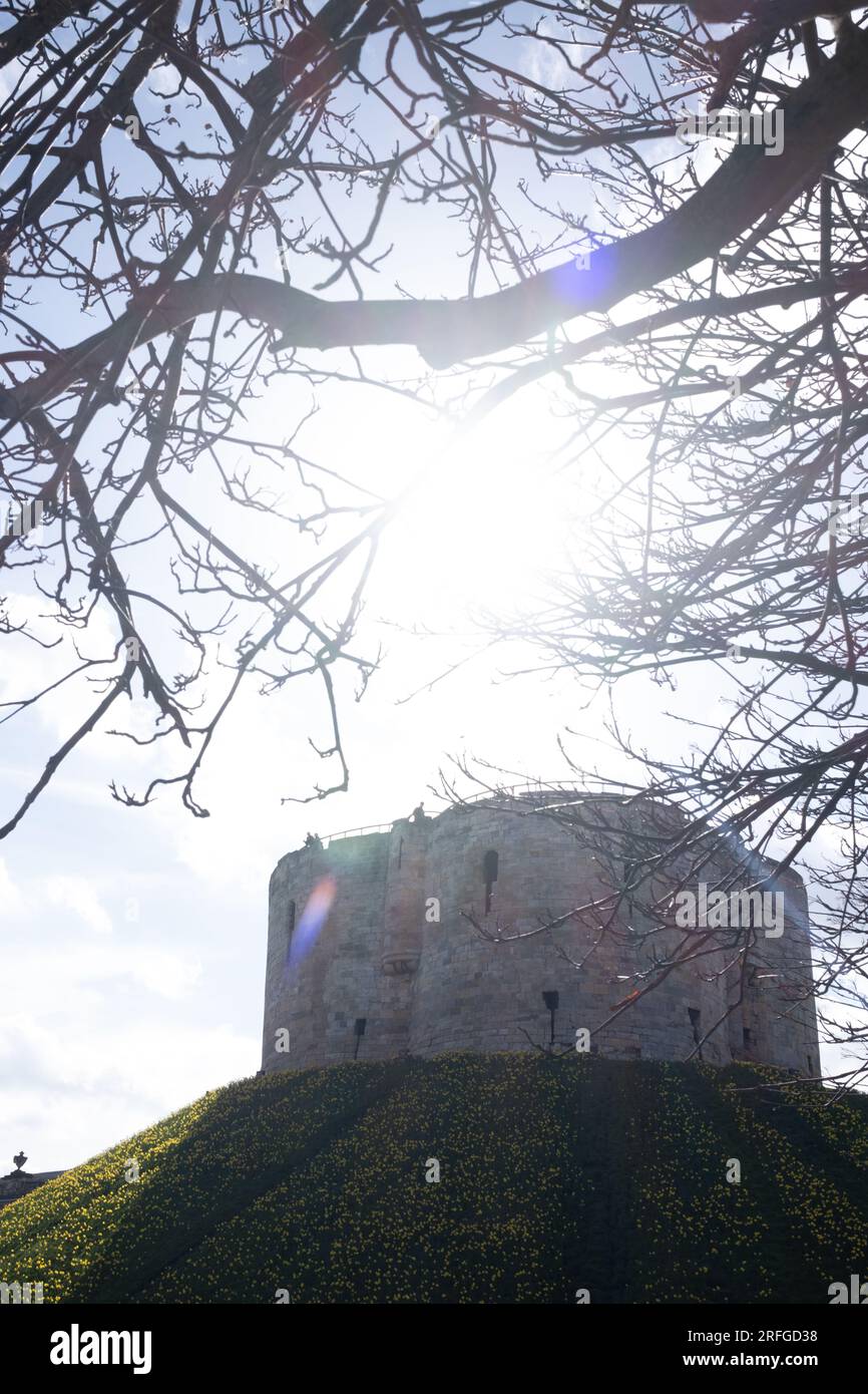 La Torre di Clifford, Castello di York e York, North Yorkshire, Inghilterra, Regno Unito Foto Stock