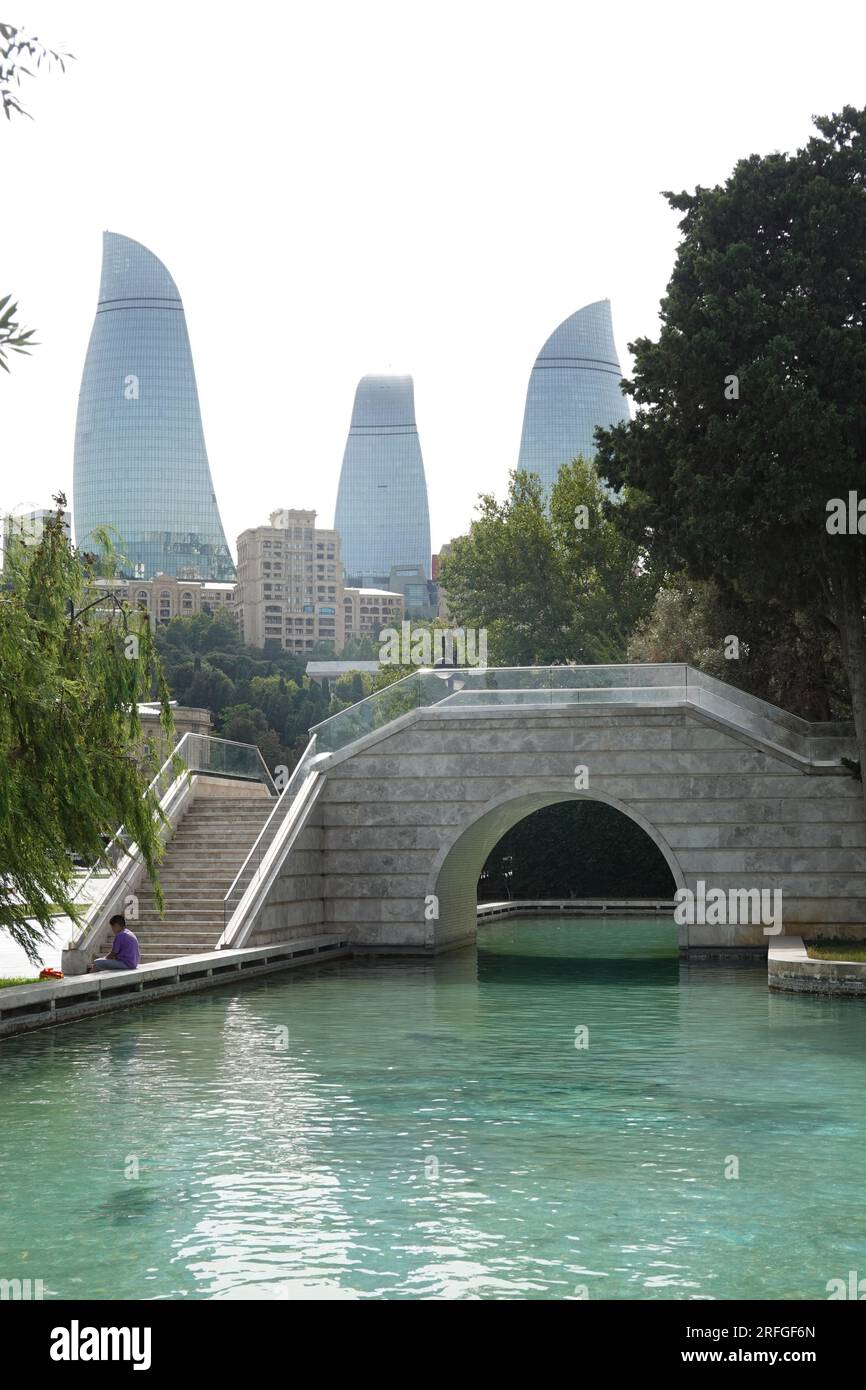 Flame Towers tre grattacieli, Baku, Azerbaigian Foto Stock