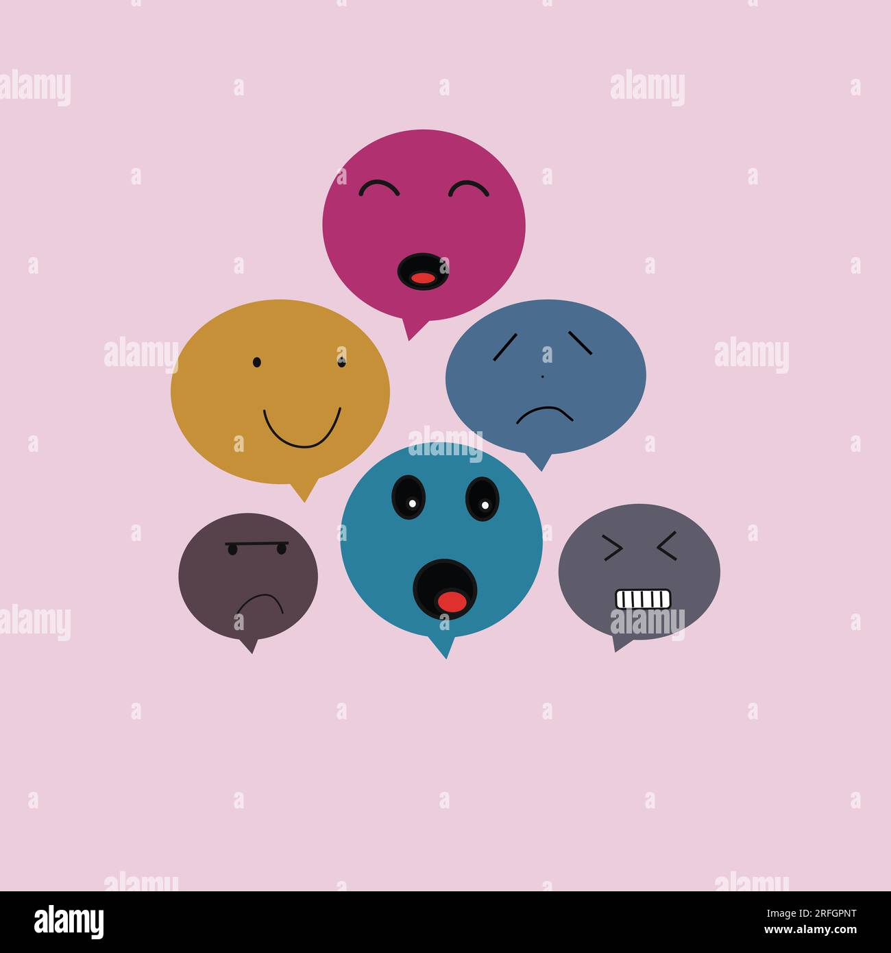 Emoticon felici e tristi con bollicine vocali colorate Illustrazione Vettoriale