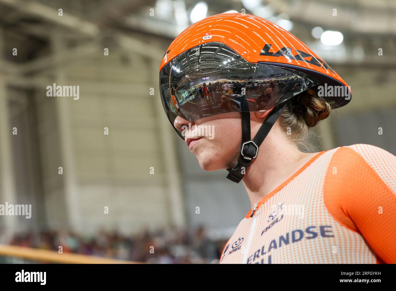 Glasgow, Regno Unito. 3 agosto 2023. GLASGOW, SCOZIA - 3 AGOSTO: Shanne Braspennincx dei Paesi Bassi durante il Women Elite Team Sprint il giorno 1 del 96° Campionato del mondo di ciclismo UCI Glasgow 2023 il 3 agosto 2023 a Glasgow, Scozia. (Foto di Tim Buitenhuis/Agenzia BSR) credito: Agenzia BSR/Alamy Live News Foto Stock