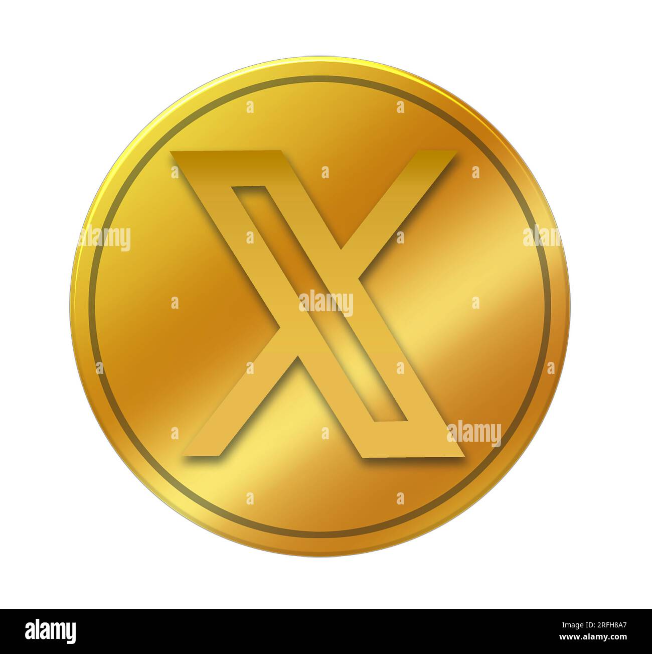 La piattaforma di social media X, precedentemente nota come Twitter, presto aggiungerà servizi finanziari ai suoi utenti e offrirà criptovalute e trading azionario. Immagine che mostra golde Foto Stock
