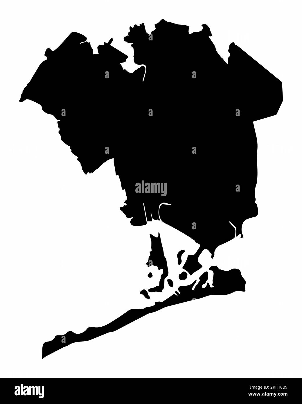 Sagoma della mappa del quartiere del Queens isolata su sfondo bianco, New York City Illustrazione Vettoriale