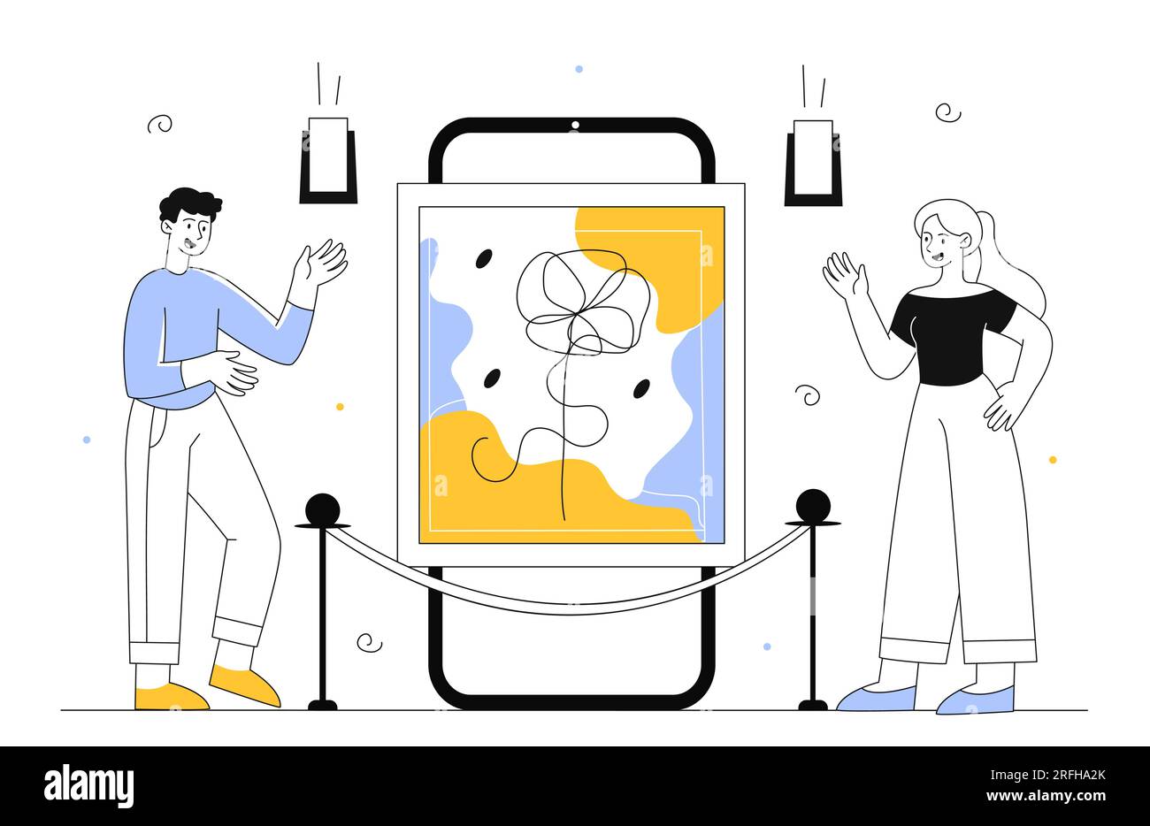 Persone con linea vettoriale della galleria virtuale Illustrazione Vettoriale