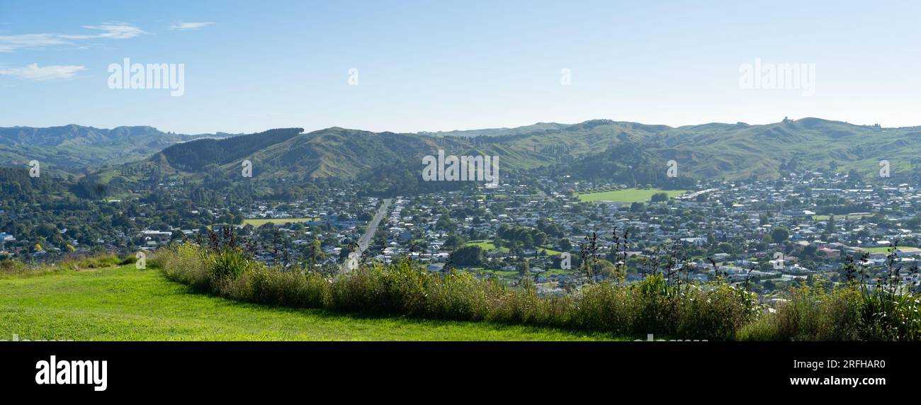 Panorama del sobborgo di Kaiti a Gisborne, nuova Zelanda Foto Stock