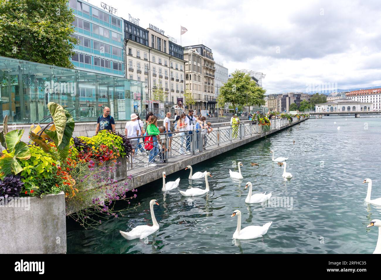 Lungofiume (Promenade du Lac), Quai du Général-Guisan, Ginevra (Genève) Cantone di Ginevra, Svizzera Foto Stock
