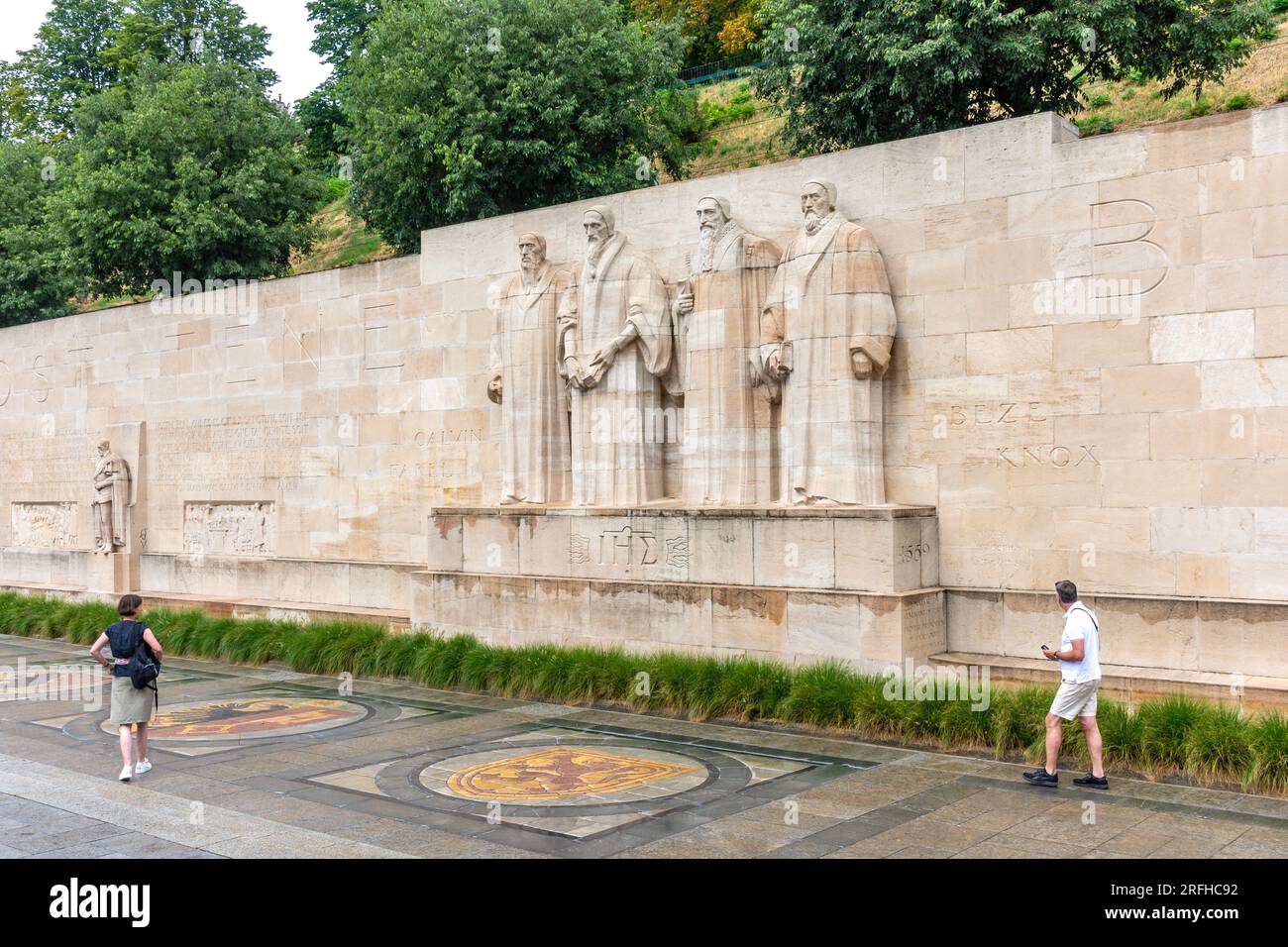 Muro della riforma (Mur des Réformateurs), Parc des Bastions, Vieille-Ville, Ginevra (Genève) Cantone di Ginevra, Svizzera Foto Stock