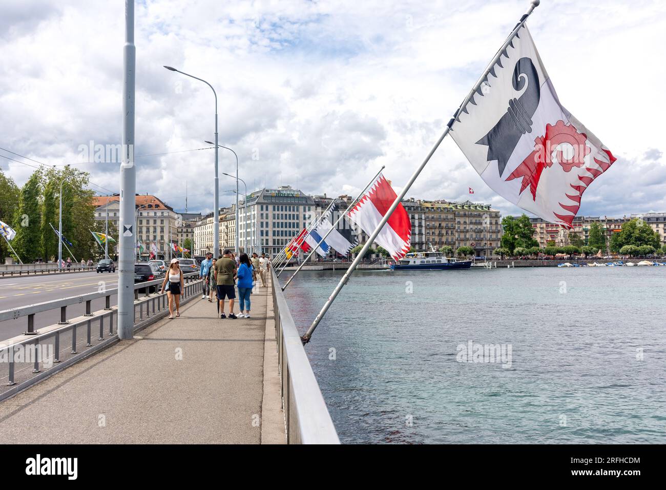 Pont du Mont-Blanc (Ponte del Monte bianco) sul fiume Rhône, Ginevra (Genève) Cantone di Ginevra, Svizzera Foto Stock