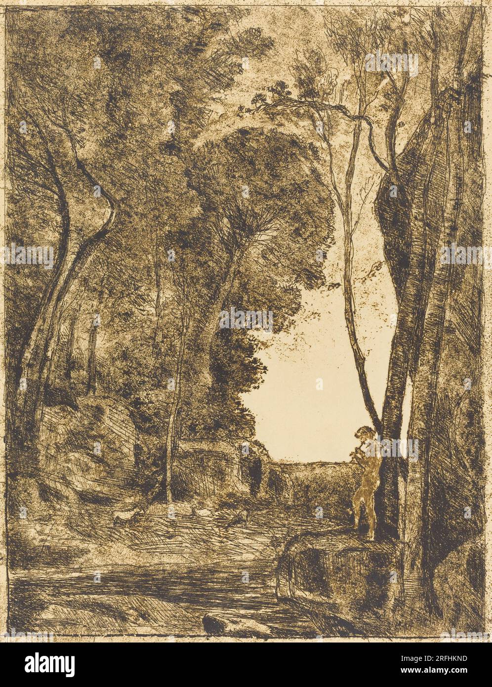 Jean-Baptiste-Camille Corot, piccolo Pastore, 1° piatto (le Petit Berger), 1855, cliche-verre, immagine: 32,5 x 24,5 cm (12 13/16 x 9 5/8 pollici) Foglio: 37,3 x 28,5 cm (14 11/16 x 1/4 pollici), Ailsa Mellon Bruce Fund, 1982,103,1' Foto Stock