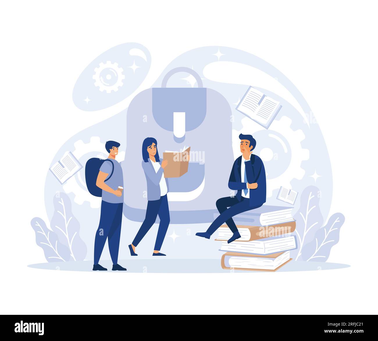 Concetto di ambiente scolastico, socializzazione degli alunni, club studentesco, viaggio sul campo, interazione sociale. disegno vettoriale piatto moderno Illustrazione Vettoriale