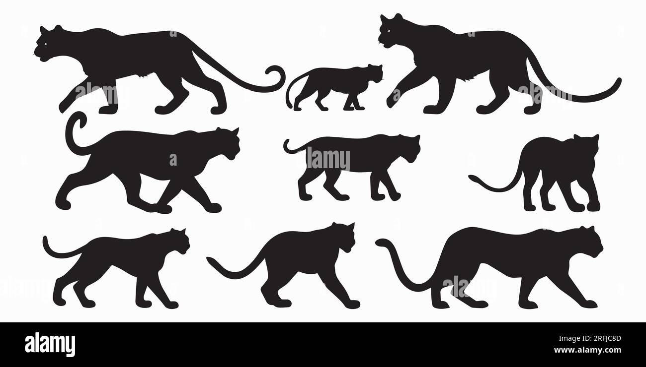 Una serie di illustrazioni vettoriali di silhouette Leopard Illustrazione Vettoriale