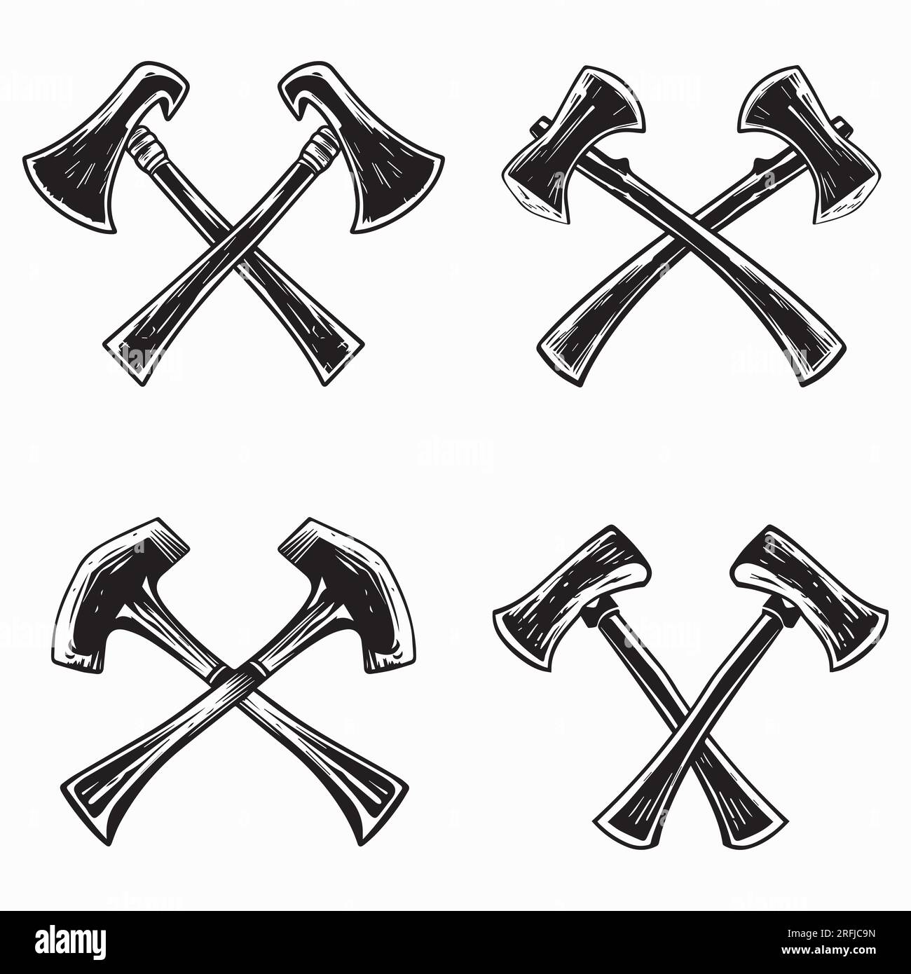 Una serie di illustrazioni vettoriali dell'ascia della silhouette Illustrazione Vettoriale