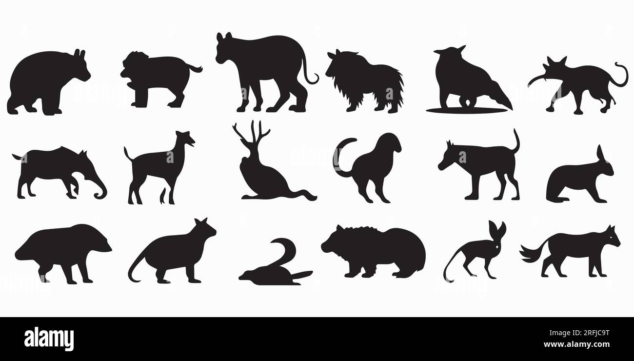 Una serie di illustrazioni di silhouette Animal Vector Illustrazione Vettoriale