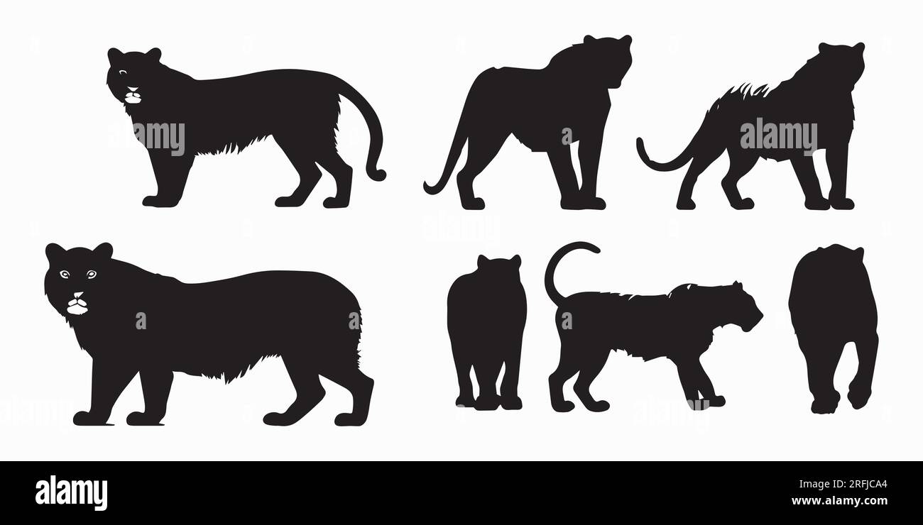Un set di illustrazioni silhouette Tiger Vector Illustrazione Vettoriale