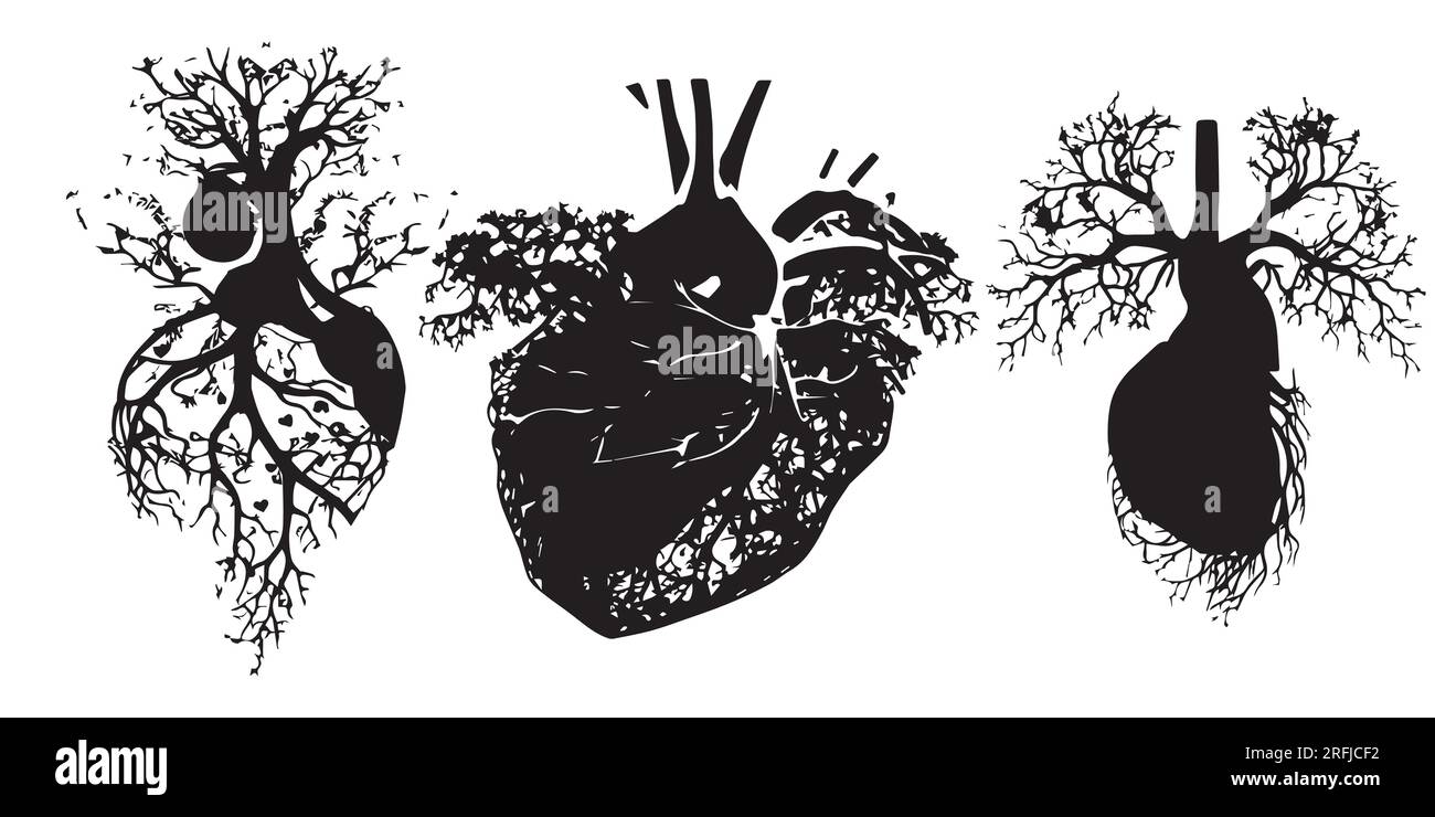 Cuore affetto da diverse malattie illustrazione vettoriale silhouette Illustrazione Vettoriale