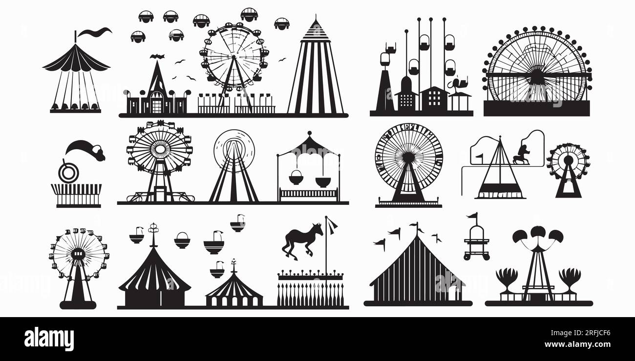 Una serie di diverse figure vettoriali della silhouette dell'attrezzatura di parcheggio Illustrazione Vettoriale