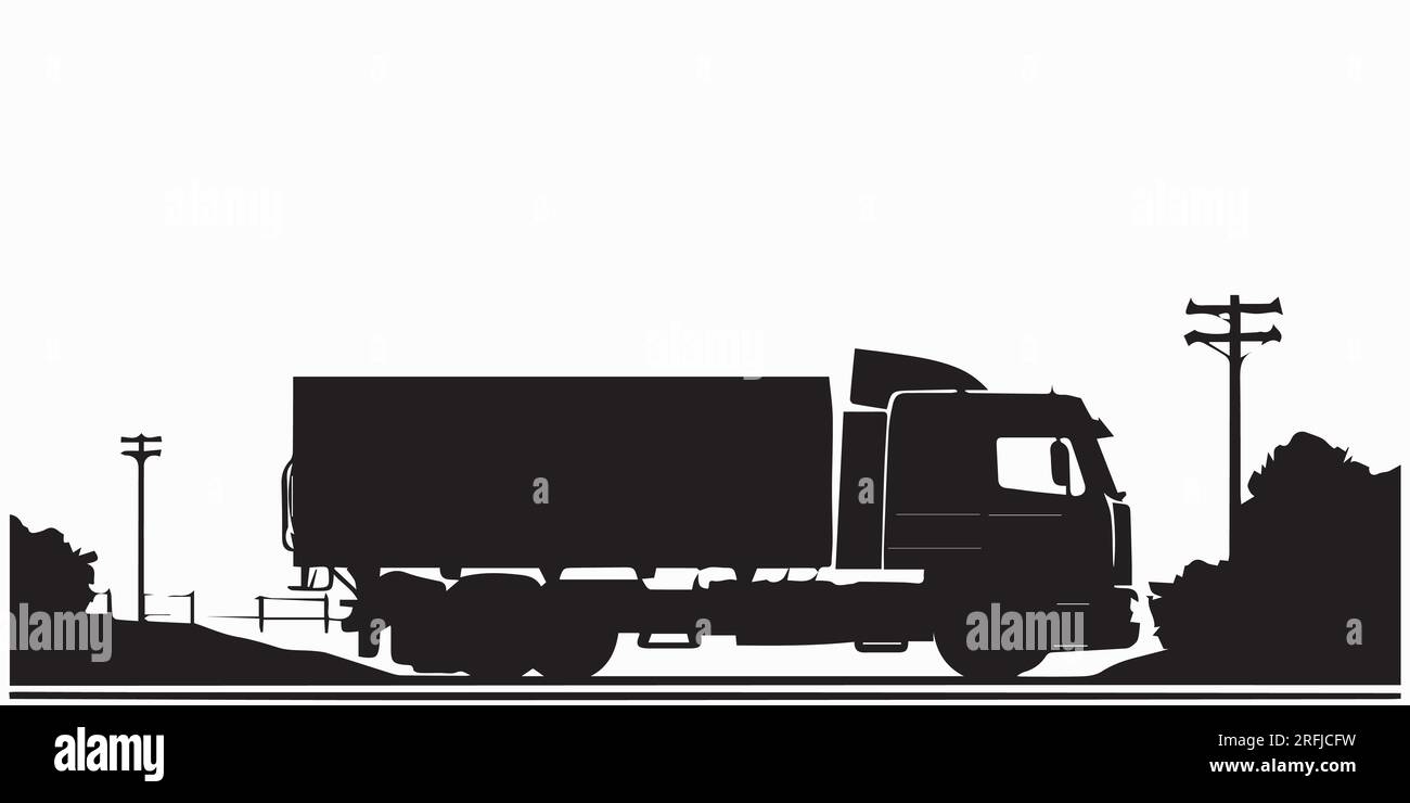 Veicolo silhouette con illustrazione vettoriale stradale Illustrazione Vettoriale