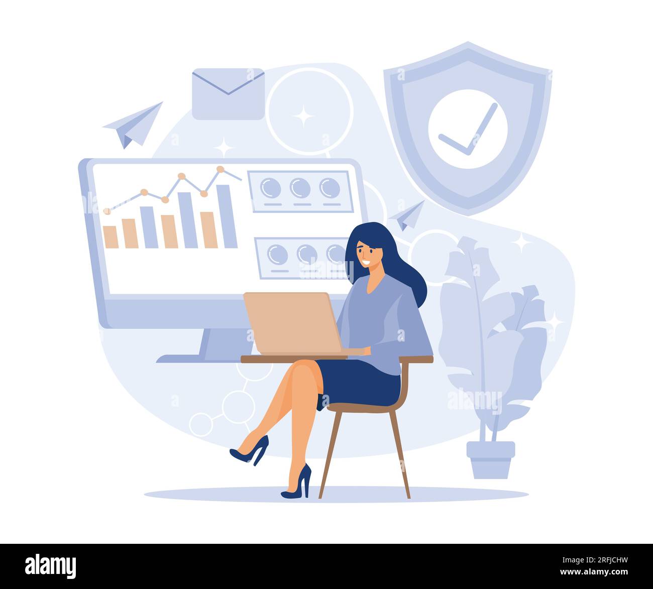 concetto aziendale. Flusso di lavoro, crescita, grafica. Sviluppo aziendale, tappe fondamentali, Start-up, illustrazione moderna a vettore piatto Illustrazione Vettoriale