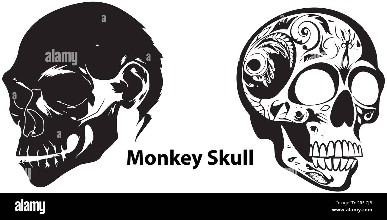 Una serie di illustrazioni di silhouette Monkey Skull Vector Illustrazione Vettoriale