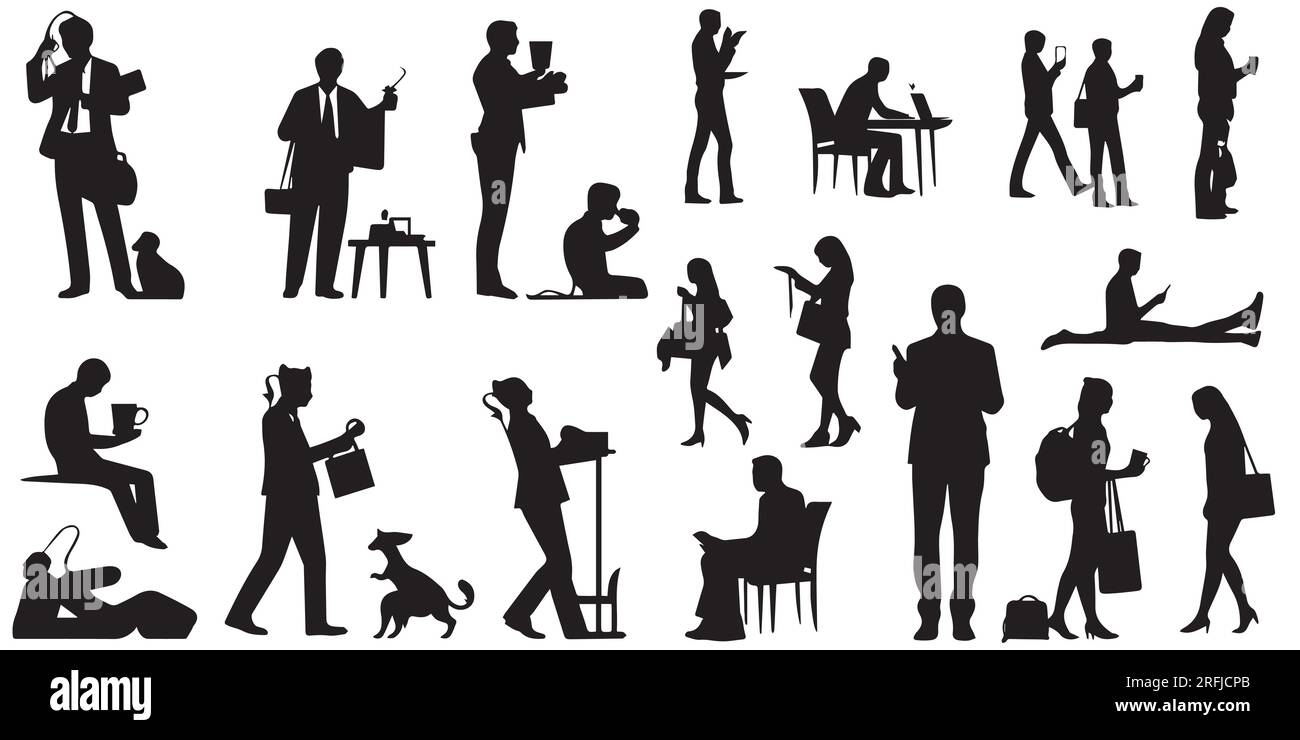 Silhouette Book Reading People collezione vettoriale Illustrazione Vettoriale