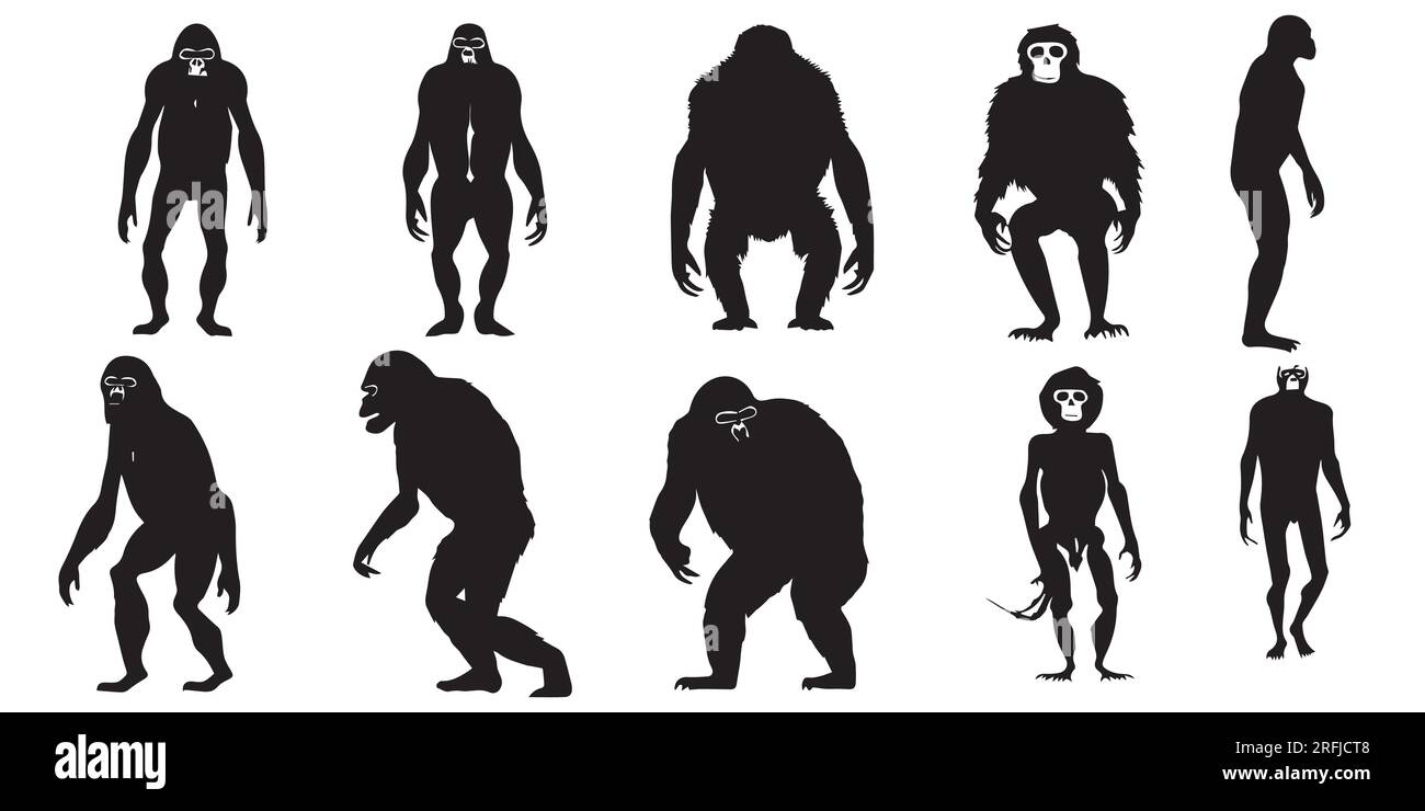 Una serie di illustrazioni di silhouette Gorilla Vector Illustrazione Vettoriale