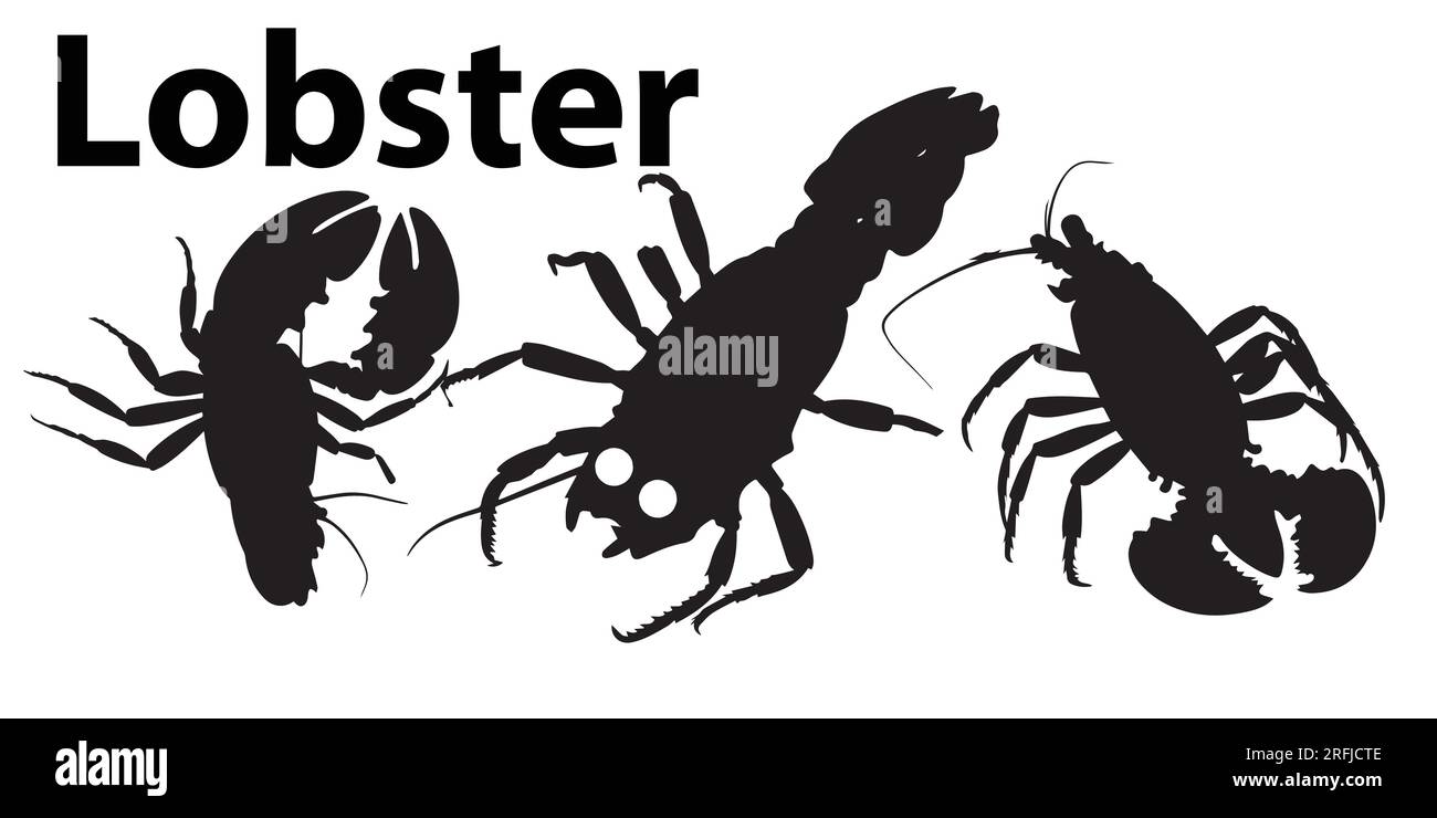 Una serie di illustrazioni di silhouette Lobster Vector Illustrazione Vettoriale