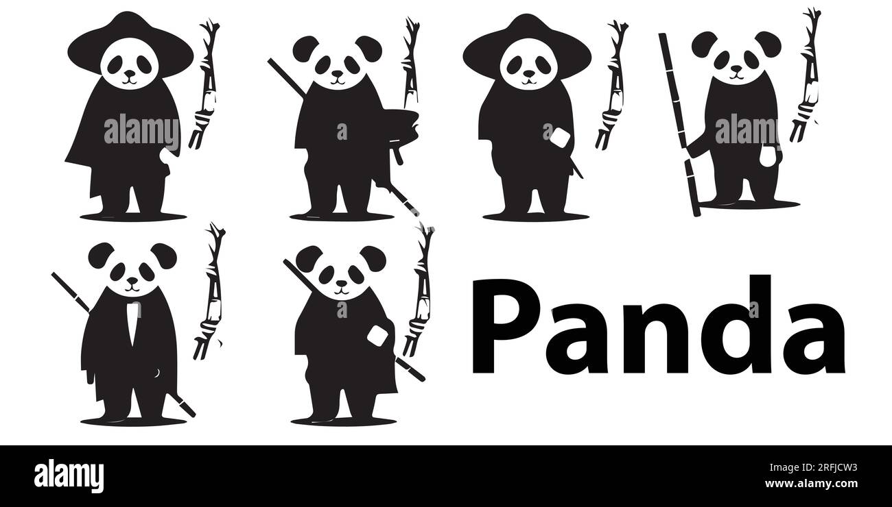 Set di silhouette Panda Vector Design Collection Illustrazione Vettoriale