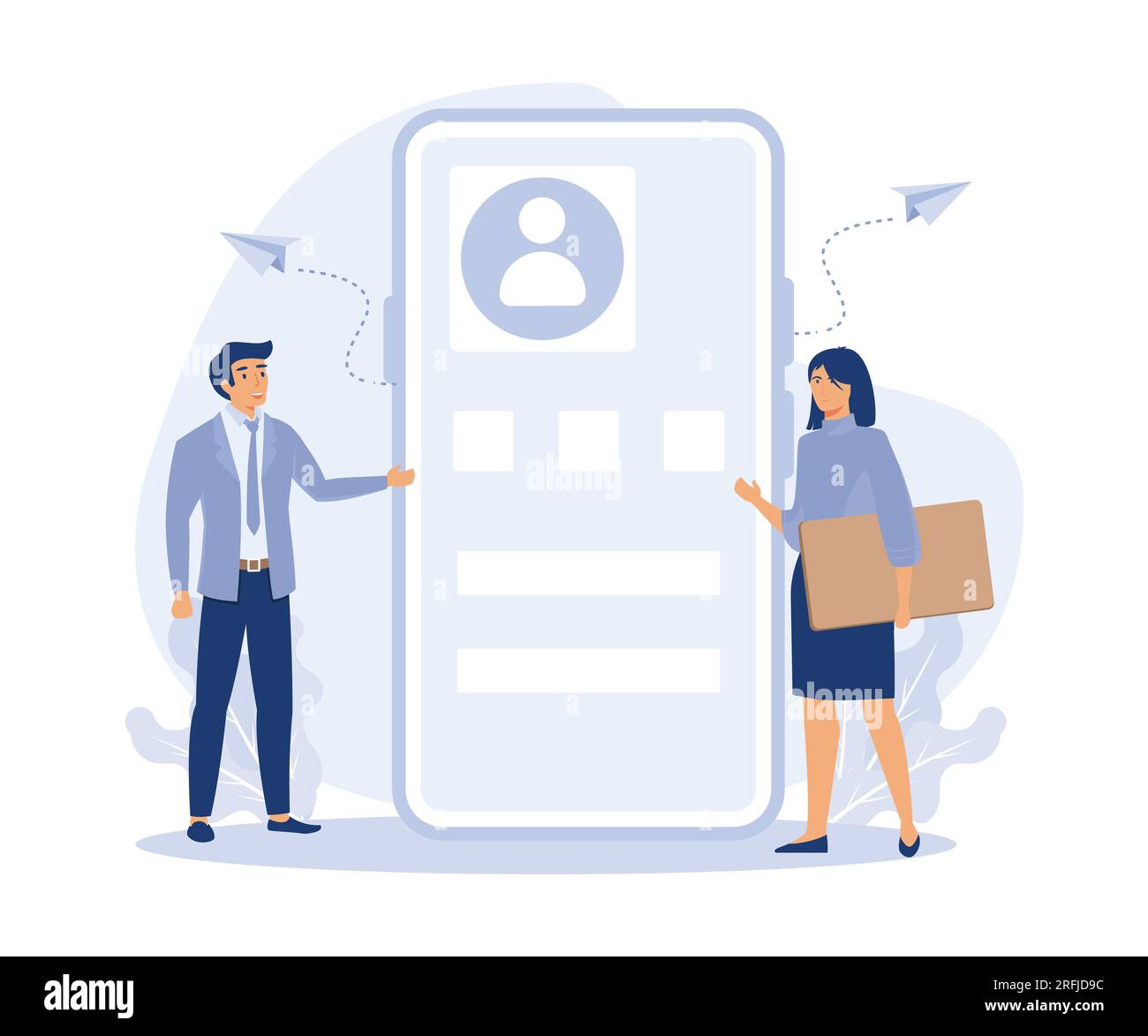 Social Network Development, colleghi che discutono di progettazione di interfacce utente, illustrazione moderna a vettore piatto Illustrazione Vettoriale