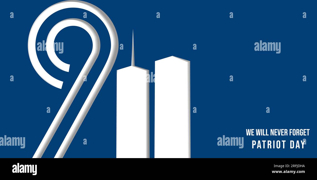 11 settembre: striscione orizzontale per il patriot day con carta in stile Illustrazione Vettoriale